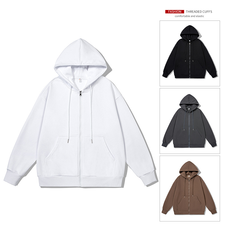 Cardigan Pure Color Sweatshirt Men's 2024 New Outwear Spring and Autum Heavy Hooded Casual Hooded Sweatshirt Work Shirt