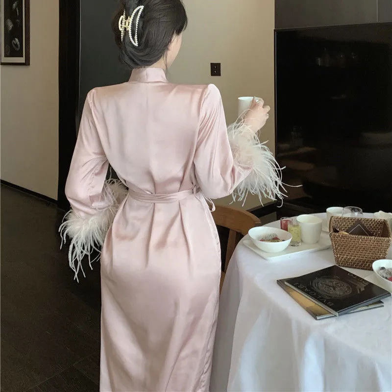 Pure sexy pajamas suit women's summer 2025 new nightgown long sleeve bathrobe home clothes