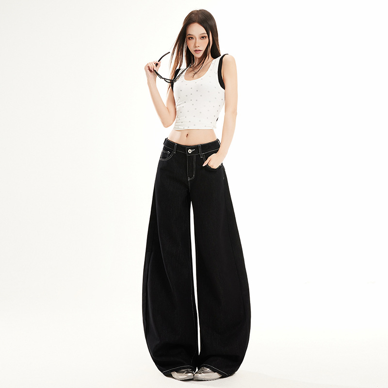 Raw Denim Color Wide-Leg Jeans for Women, 2026 Spring New Style, Straight Loose High-Waisted Slimming Floor-Length Pants