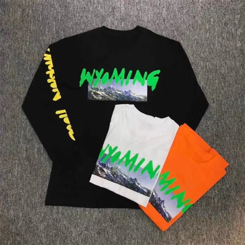 Kanye West Wyoming Short-Sleeved T-Shirt Men's Orange White Black Long-Sleeved Kanye Wyoming Pure Cotton Top Foto QC de TAOBAO na Qualit.ly