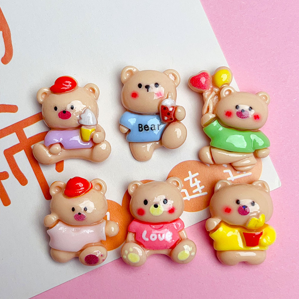 Cute Super Cute Cartoon brown Bear Series Resin Accessories DIY Cream Glue Accessories Hairpin Rope Phone Case
