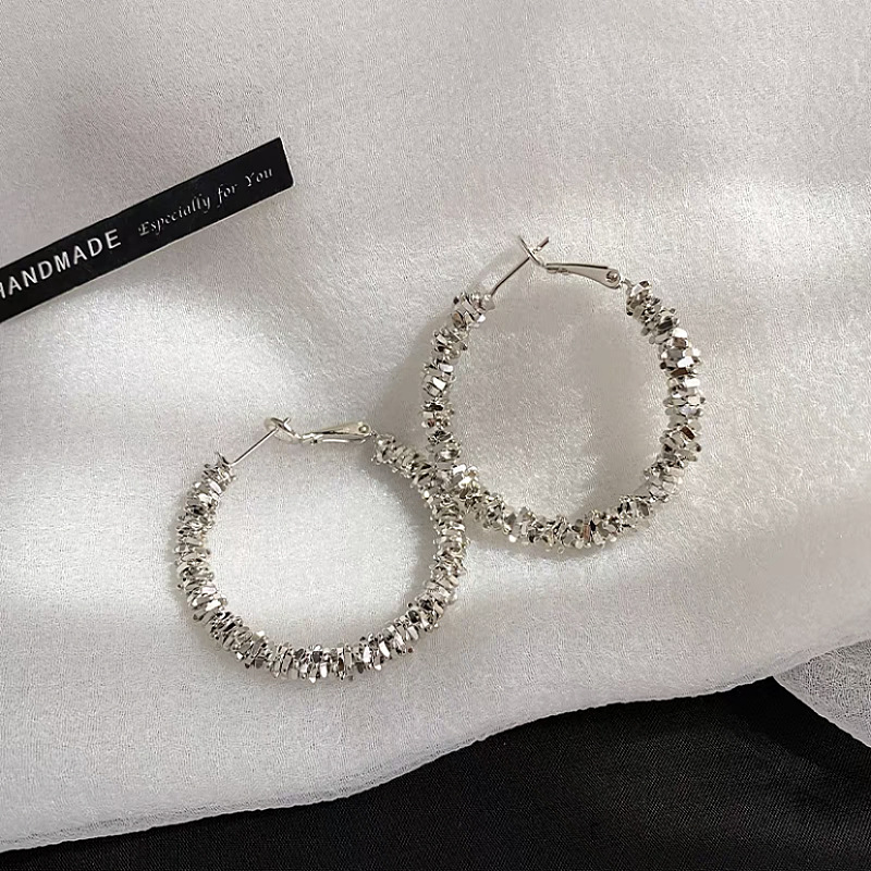 s925 silver needle Japanese and Korean personality exaggerated earrings Super fairy fashion Metal Large circle trendy fashion disco dancing earrings for women