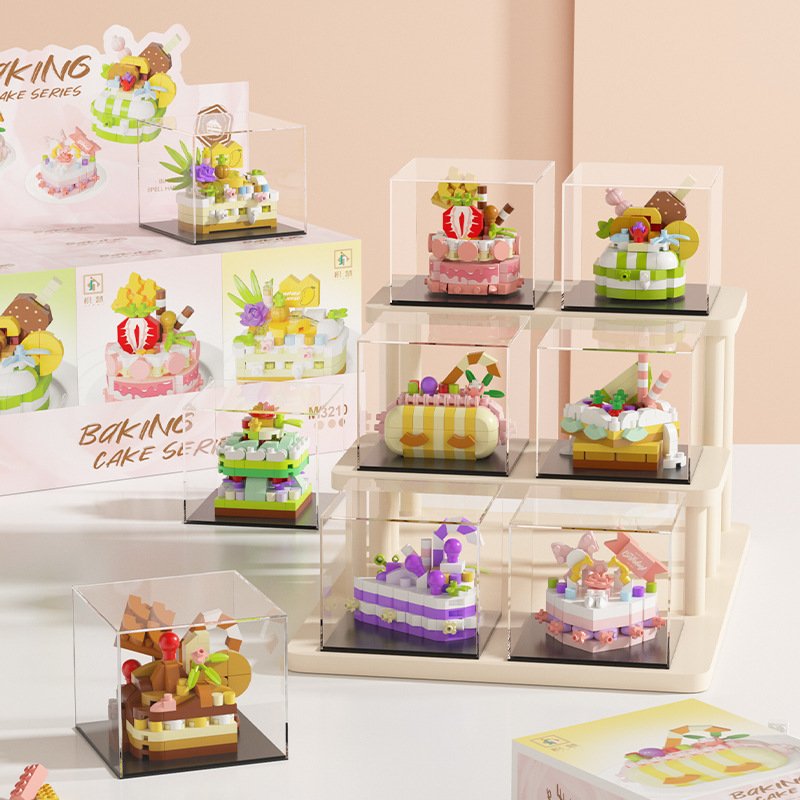 Girls Toys Compatible with Lego Strawberry Dessert Cake Baking Series Assembled Puffy Blocks Ornaments Wholesale