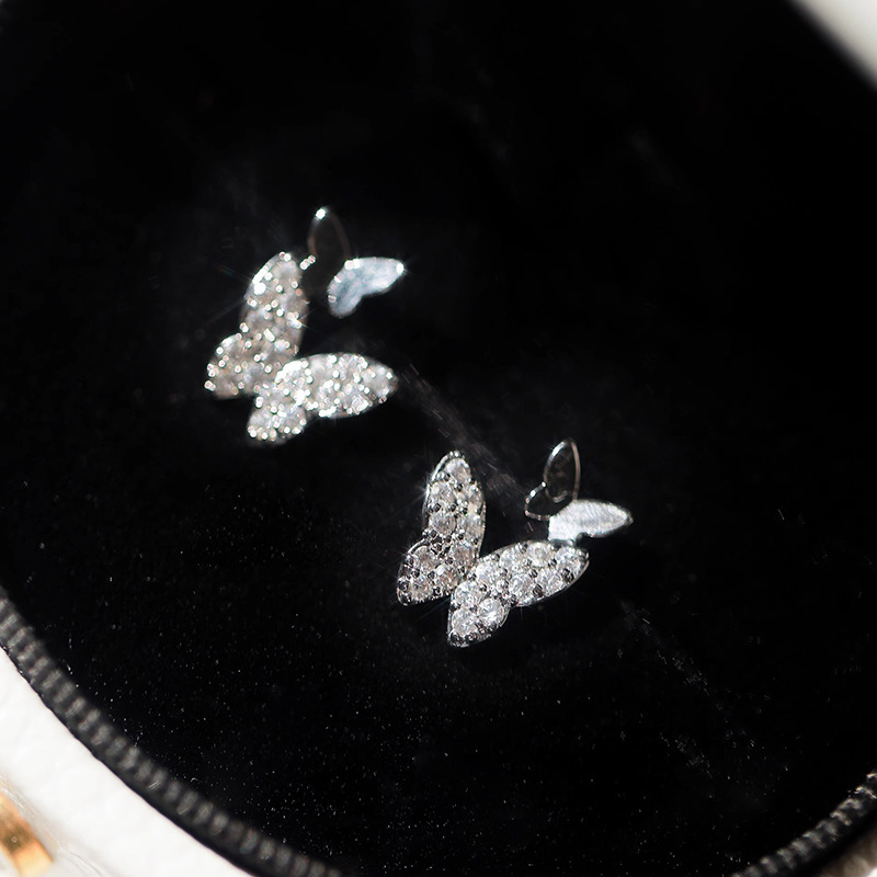 S999 Pure Silver Forest-Style Fresh Butterfly Earrings for Women, Exquisite Design, High-End Feel, Super Fairy-Like Earrings, Student Ear Accessories