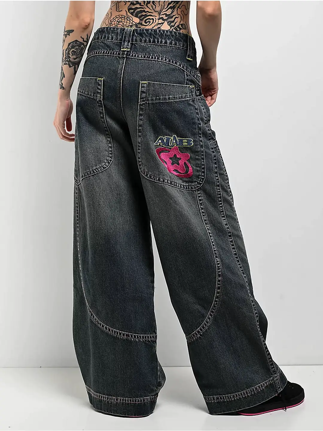 Foreign Trade Original A.Lab Unisex High-Waisted Curved Blue Washed Wide-Leg Loose Jeans 2115