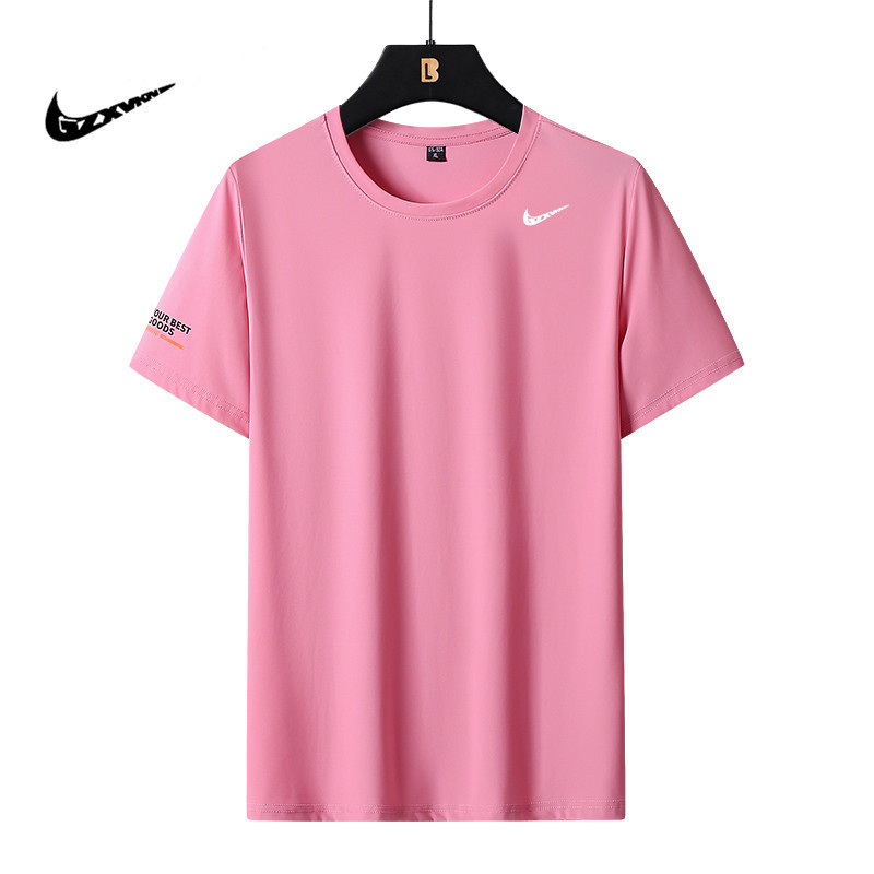 Men's Summer New Ice Silk Short-Sleeved T-Shirt Loose Casual Sports Versatile Breathable Quick-Drying Stretch T-Shirt Men's Trendy