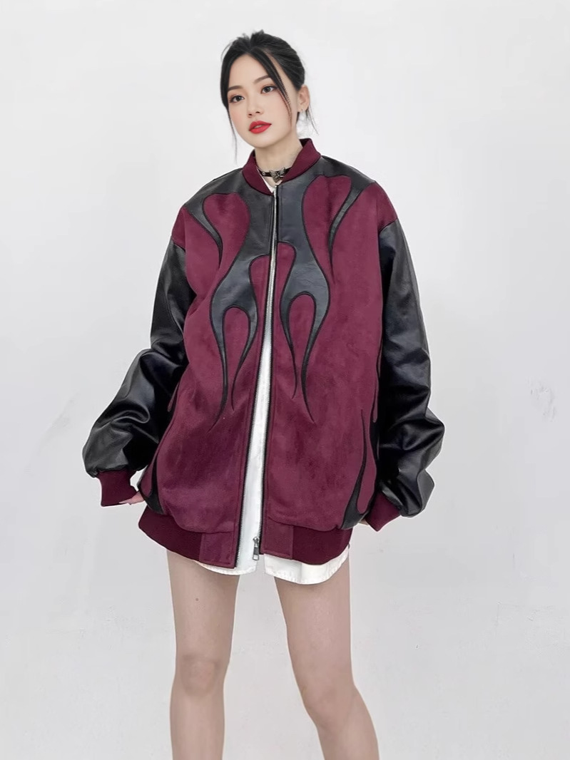 Cross-Border Jacket American Retro Patchwork Color-Blocking Pilot Unisex Spring and Autumn High Street Loose Foreign Trade Baseball Jacket