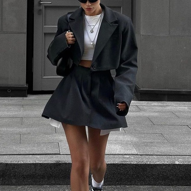 2023 European and American Amazon foreign trade ins style autumn new fake suit fashion high waist slimming temperament two-piece suit