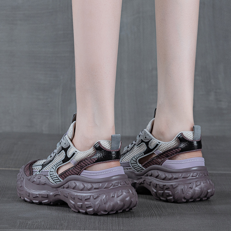 European Station Genuine Leather Hollow-out Torre Shoes Women's 2025 Summer New All-match Lightweight Platform Height-increasing Casual Sports Sandals