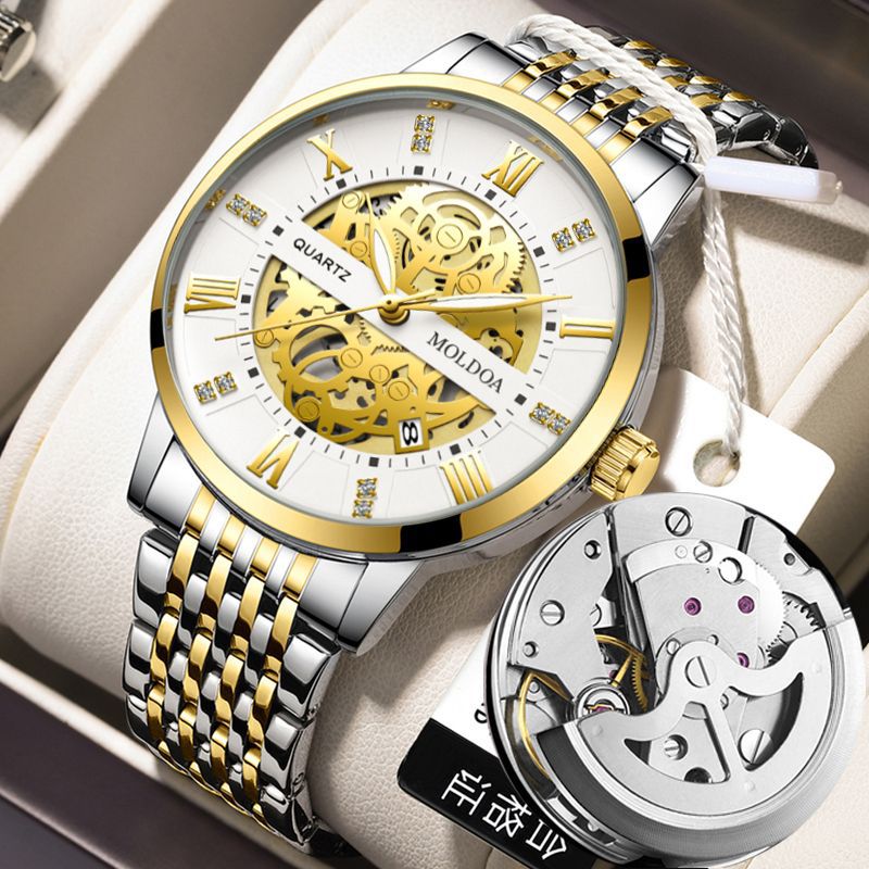 Fake Hollow Watch Men's Mechanical Watch Trendy Luminous Calendar Business Douyin Quartz Watch Kuaishou New Model Dropshipping