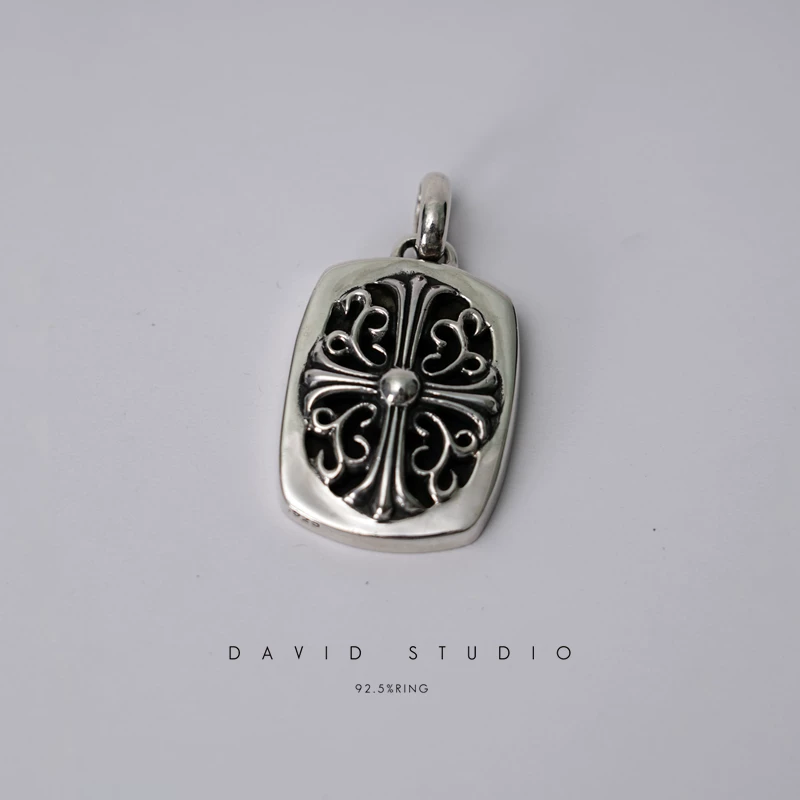 David Studio925 sterling silver cross flower army brand fashionable vintage punk motorcycle men's and women's pendant