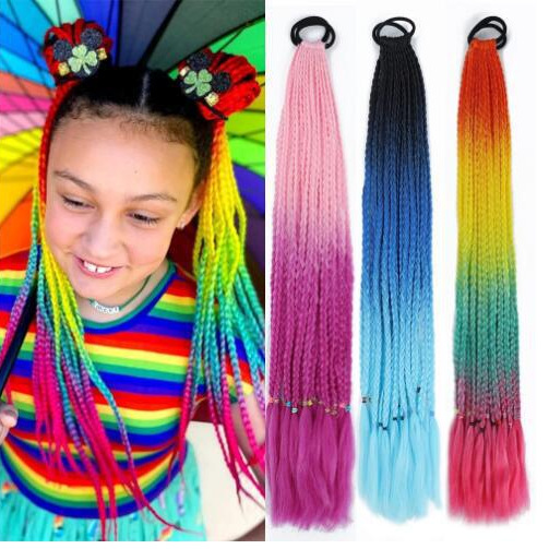 African Hand-Rolled Braid Wig Female Crochet Hair Dirty Braid Ponytail 50g Colorfulful Three-Strand Braid Pigtail Wholesale