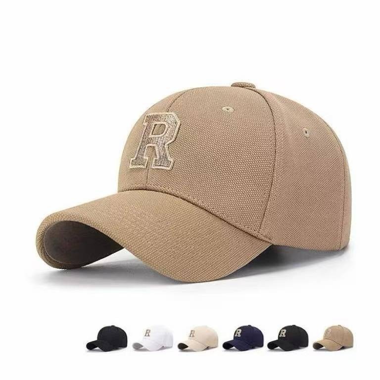Curved Brim Women's Korean Style Casual Embroidered R Cotton Letter Spring and Autumn Baseball Cap Golf Men's Retro
