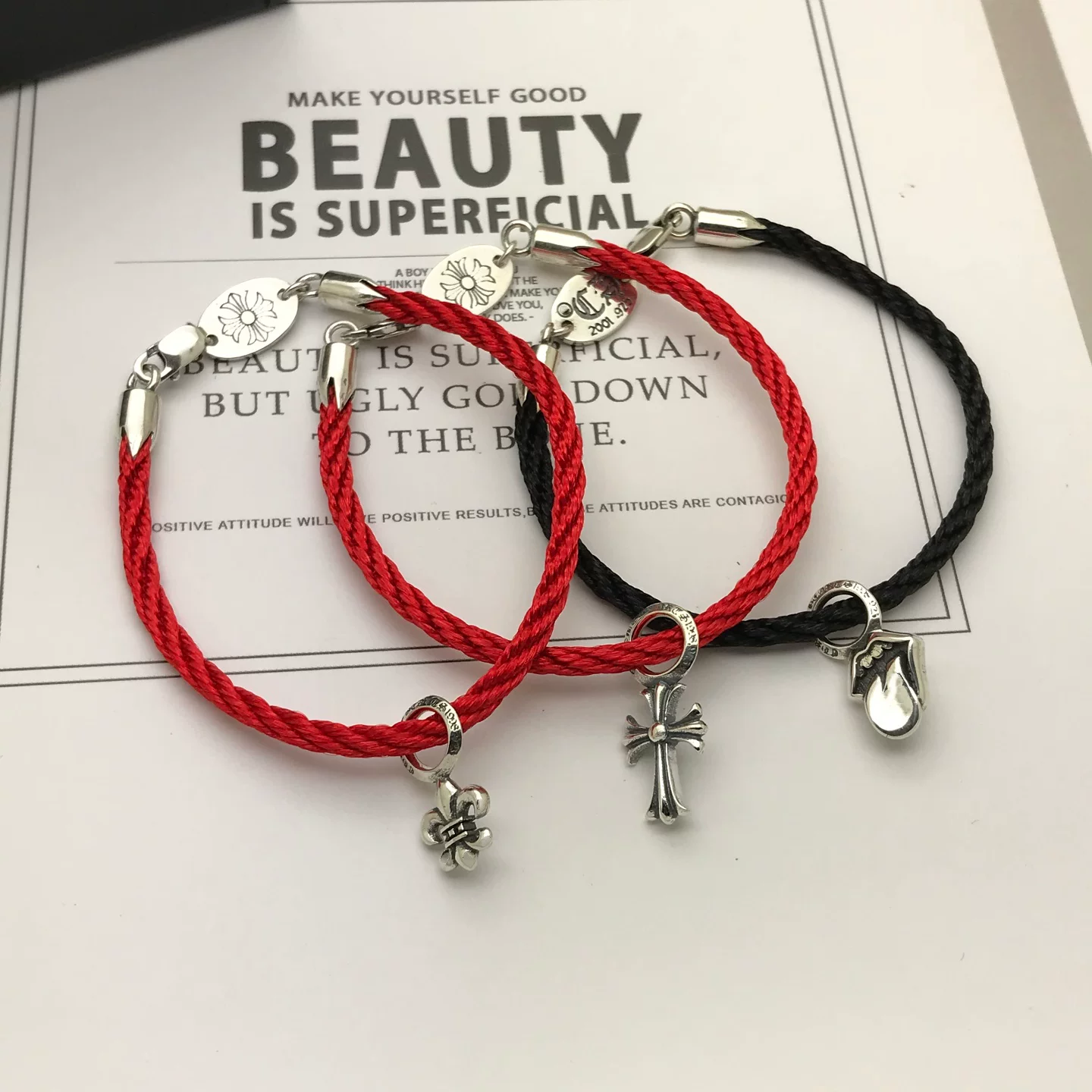 S925 Sterling Silver Bracelet, Retro Thai Silver Fashion Cross Bracelet, Six-Pointed Star Pendant, European and American Trendy Jewelry for Men and Women Couples