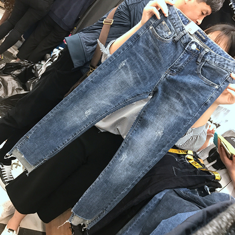Plus-Size Women's Autumn Clothing: Slimming Pants, High-Waisted Stretchy Ripped Jeans, Cropped Pants for Women, Trendy