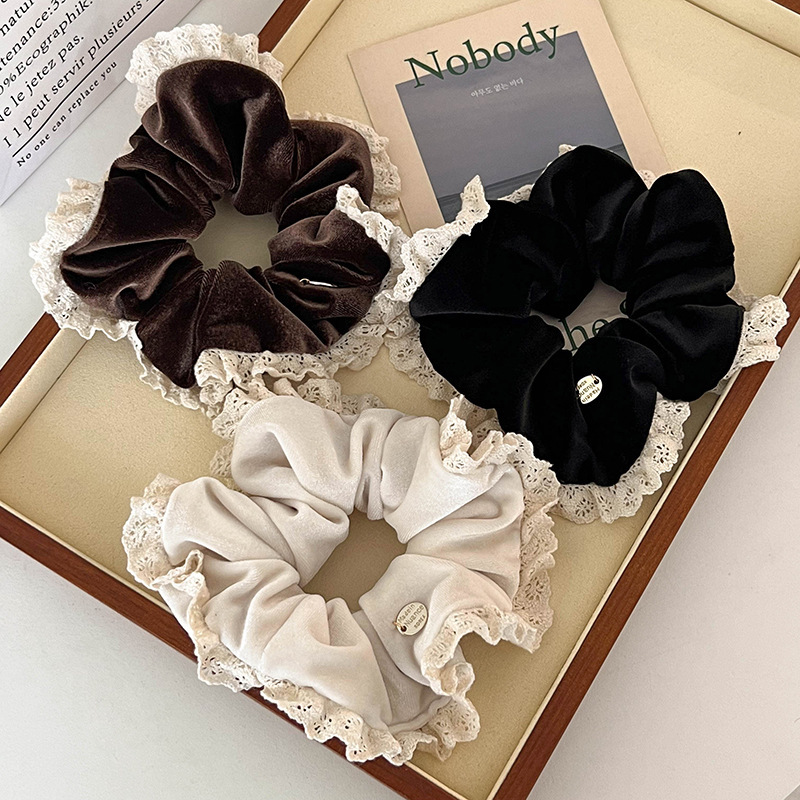 French Retro Velvet Large Bowel Ring Elegant Thousand Gold Low Pony Tail Hair Ring Niche High-end Hair Accessories Women's 2023 New Style