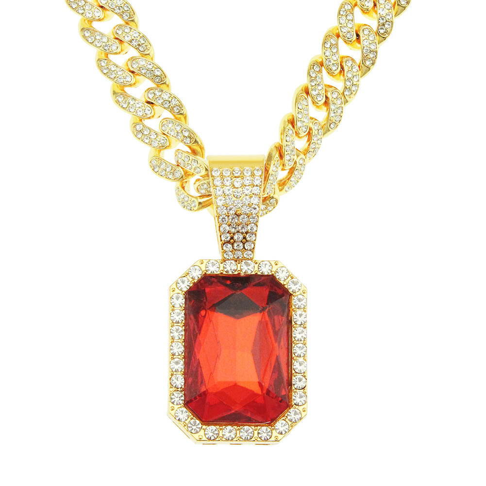 European and American Hip Hop Rap Men's Ruby Pendant Pendant Jewelry Trendy Cool Decorative Cuban Chain Necklace