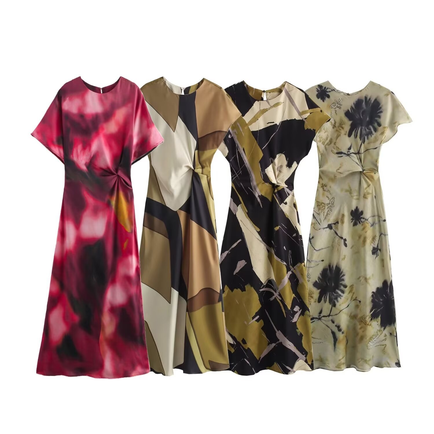 2025 autumn new European and American style silk satin texture printing long dress 9112242