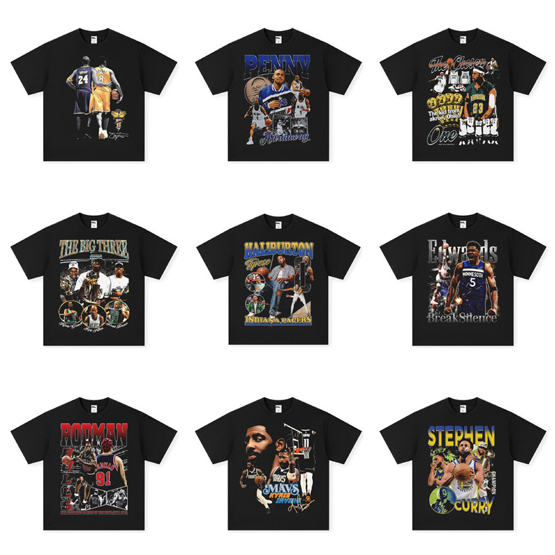 Nba Star American T-Shirt Irving Kobe Curry Printed Basketball Short-Sleeved Small Neckline Jersey