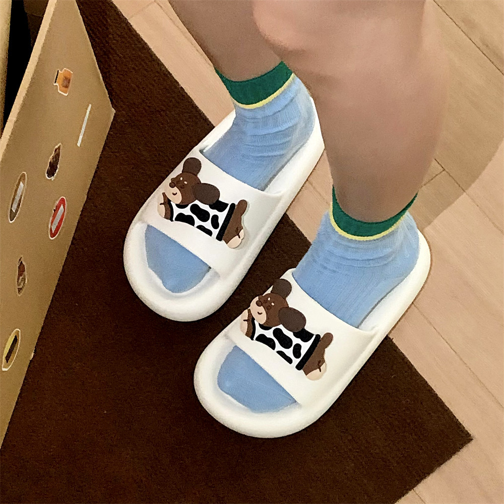 Cartoon New Comfortable Bathroom Bathing Soft-Soled Men's and Women's Slippers Personalized Cow Pattern Puppy Couple Slippers Summer