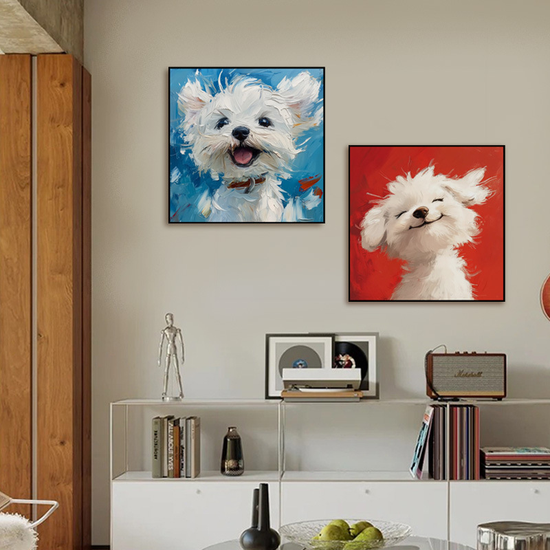 Cute Smiling Puppy Healing-Themed Living Room Decorative Painting, Bedroom Headboard Texture Painting, Sofa Hanging Painting, Entryway Painting, Display Painting