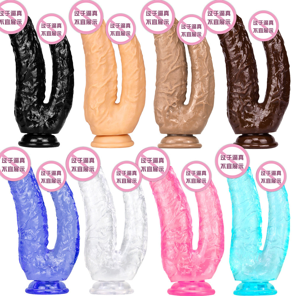 Double Gun Transparent Crystal Fun Simulation Penis Female Sucker Pseudo Penis sm Big Dick Yin Anal Masturbator