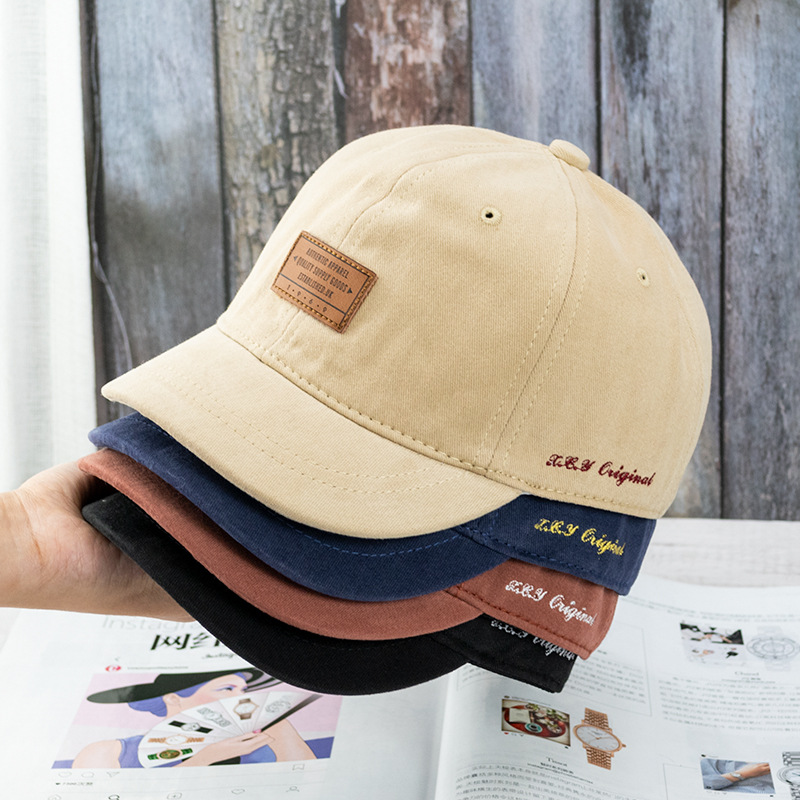 Japanese-style Baseball Cap with Short Rim ins Hat Women's Face Hat Korean-style All-match Letter Leather Label Cap for Men