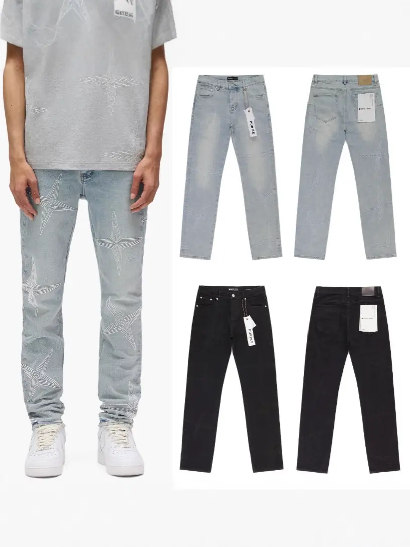 In-Stock Real Shot Purple Brand Jeans Washed Vintage Ripped Splatter American Style