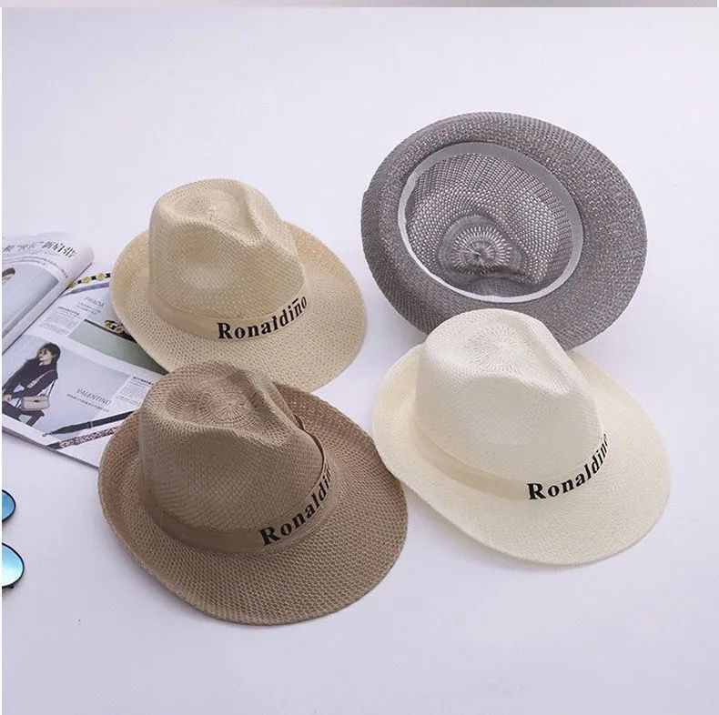 Summer Beach Straw Hat Foreign Trade Jazz Hat Brim Top Hat Cowboy Hat Outdoor Sunscreen Hat for the Elderly