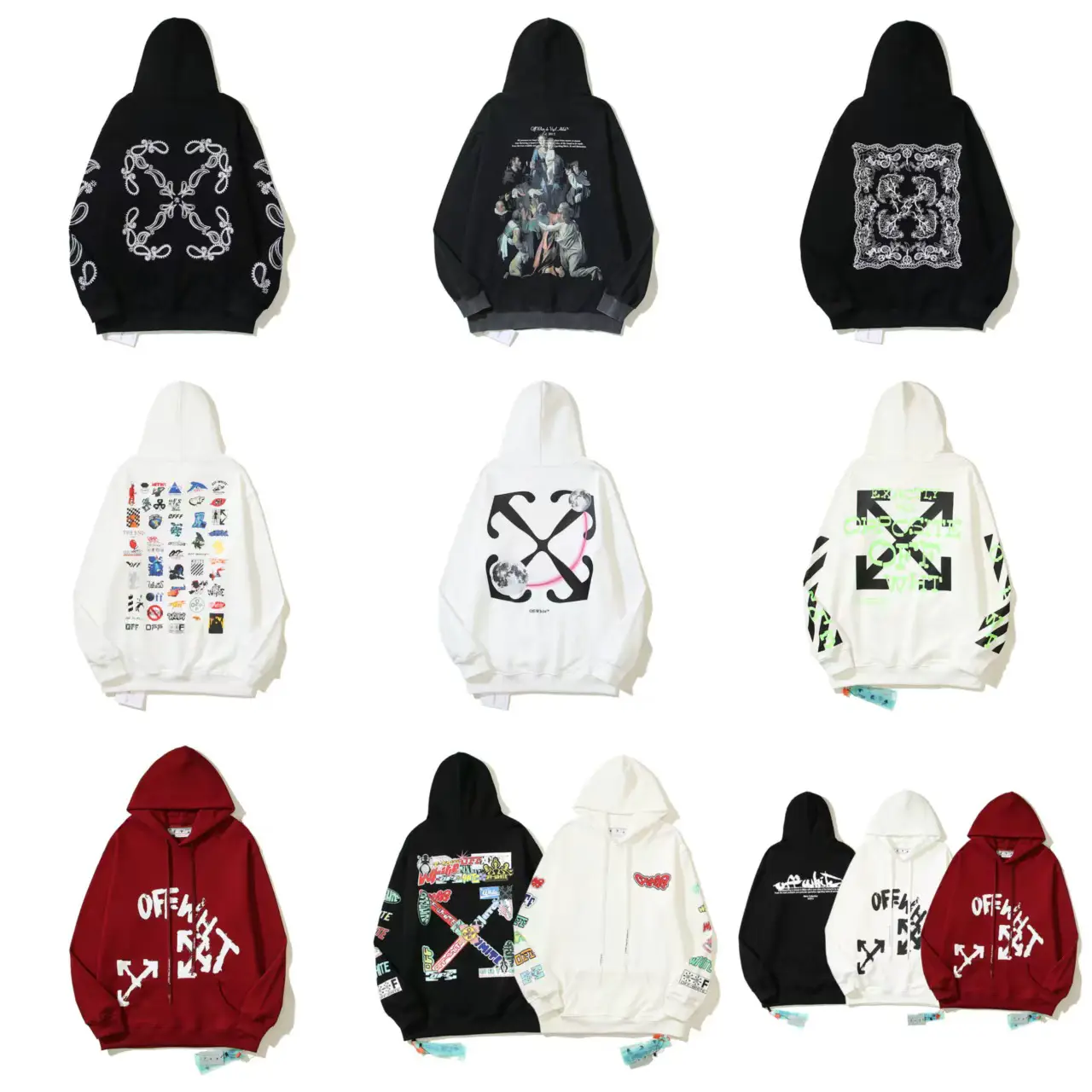 Cross-Border Offwhite Ow Metal Letter Printed Hooded Sweatshirt for Men and Women, Same Style Collection 1 Factory Ready Stock Wholesale