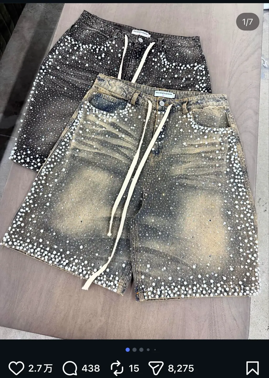 Hot-Studded and Beaded Denim Loose-Fitting American Street Style Vale Forever Skittle Denim Shorts