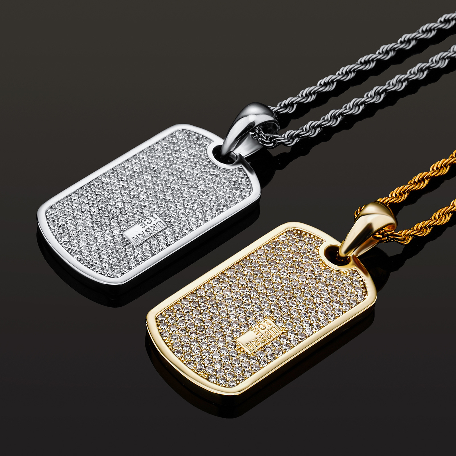 Europe and the United States cross-border explosions hip-hop jewelry full diamond tag pendant DIY lettering dog tag necklace Jinao manufacturers wholesale
