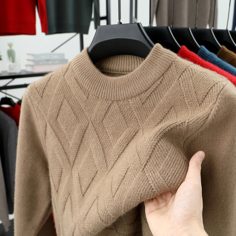 Winter Men's Thickened Sweater with Half-High Collar, Knitted Wool Sweater for Middle-Aged Dads, Warm Woolen Sweater for Middle-Aged and Elderly People