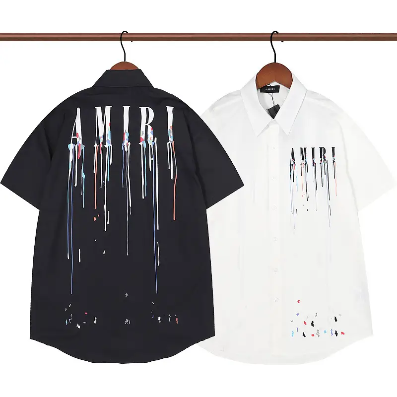 A Variety of Men's Short-Sleeved Shirts, Trendy Summer Beach Shirts, Amiri Printed Letters, Men's Lapel Shirts