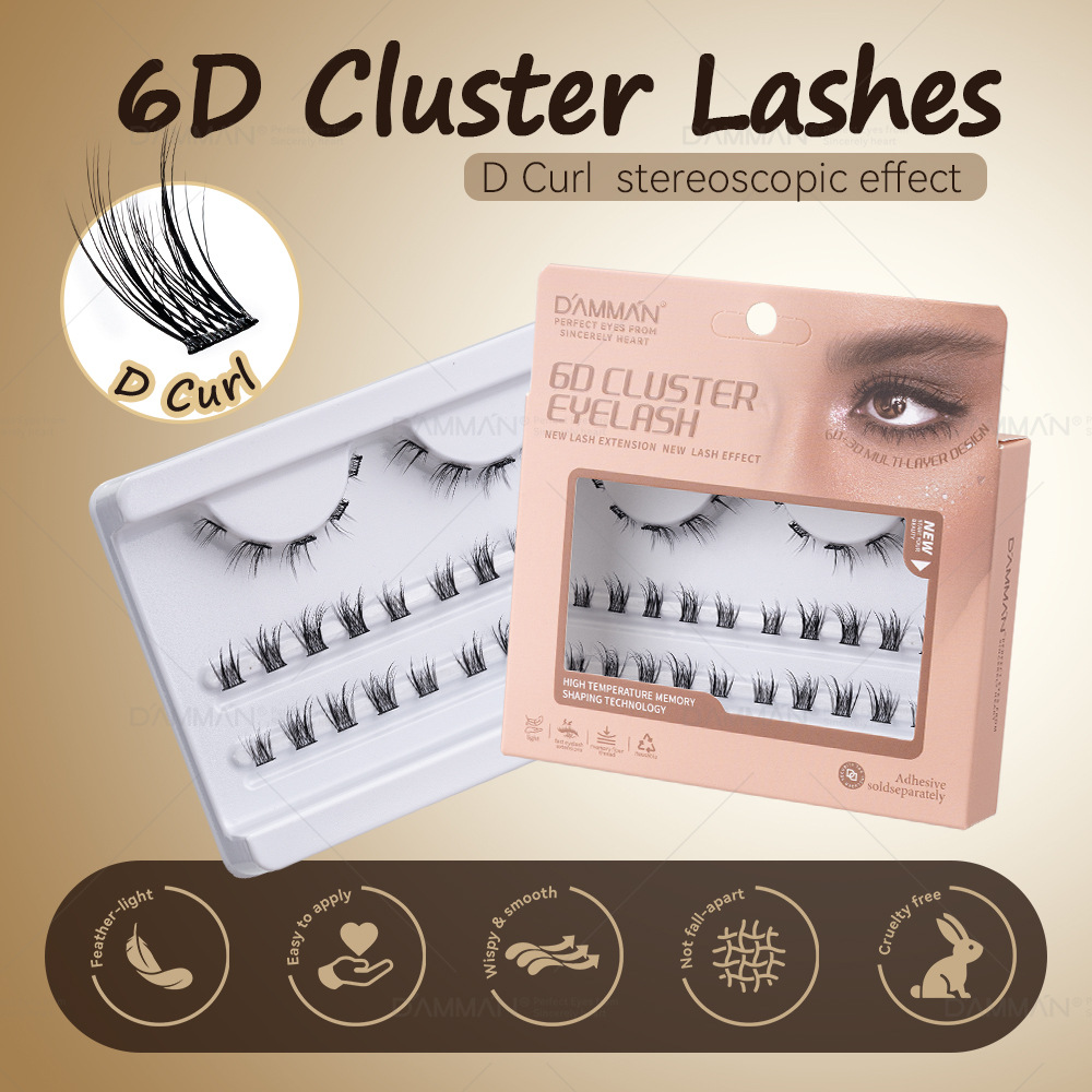 DIY Single-Cluster 6D Segmented Mink Velvet False Eyelashes with Thin Stems, Plush Velvet Barbie Natural Thick Transparent Stems Artificial