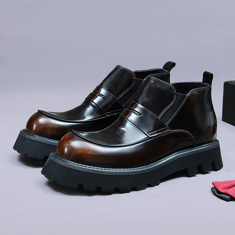 [Big Sale] Bright Leather Chelsea Boots for Men, Genuine Leather British High-Top Business Leather Shoes, Cowhide Short Boots, Men's Leather Boots for Men