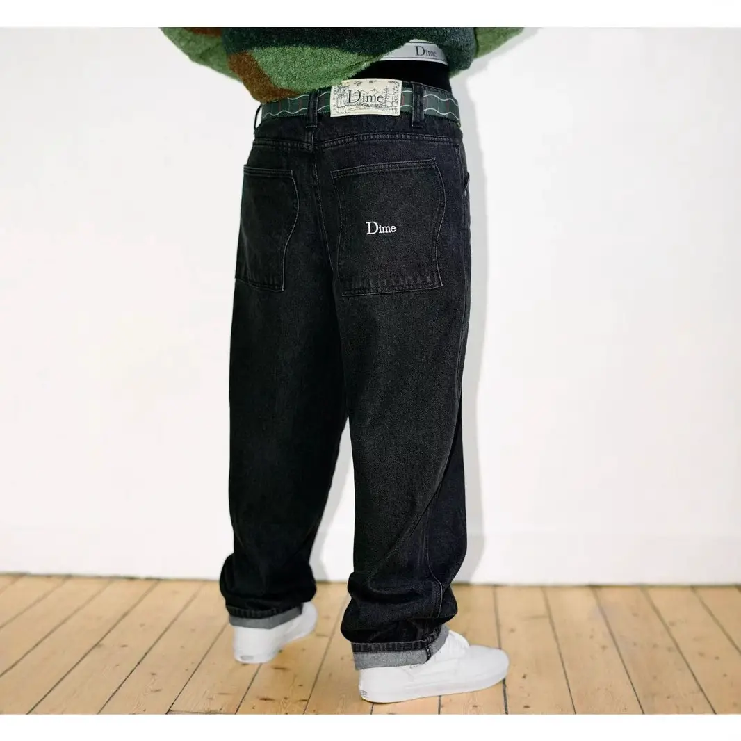 Trendy Street Skateboarding Dime Baggy Straight Loose Casual DENIM PANTS Washed Denim Trousers for Men