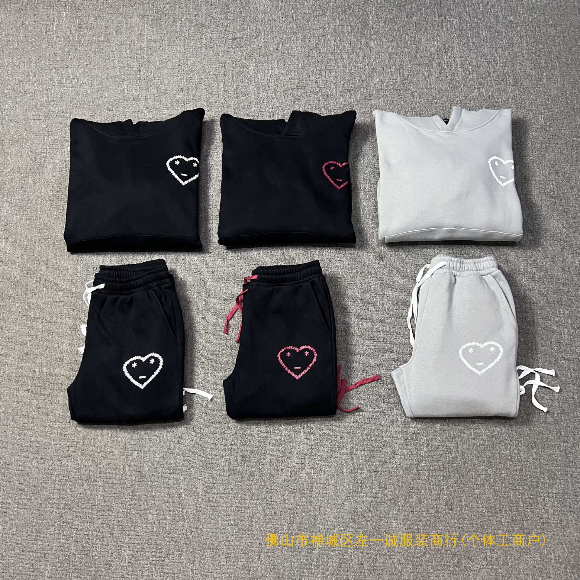 New Fleece-Lined European and American High Street Niche Carsicko Heart Print Loose Jogging Set with Fleece Sweatshirt and Sweatpants
