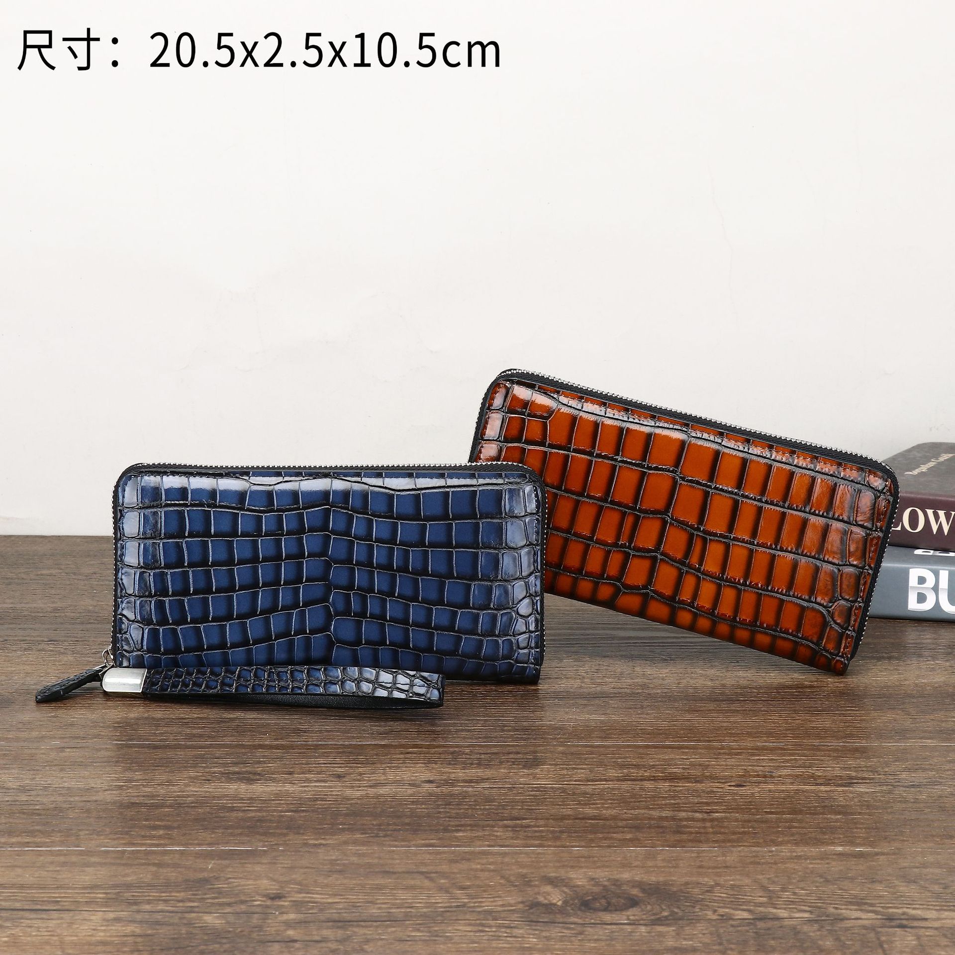 Color-Wiped Crocodile Belly Pattern Handbag Men's High-End Clutch Bag Retro Hand-Wiped Color Long Wallet Multi-Card Slot Clutch Bag