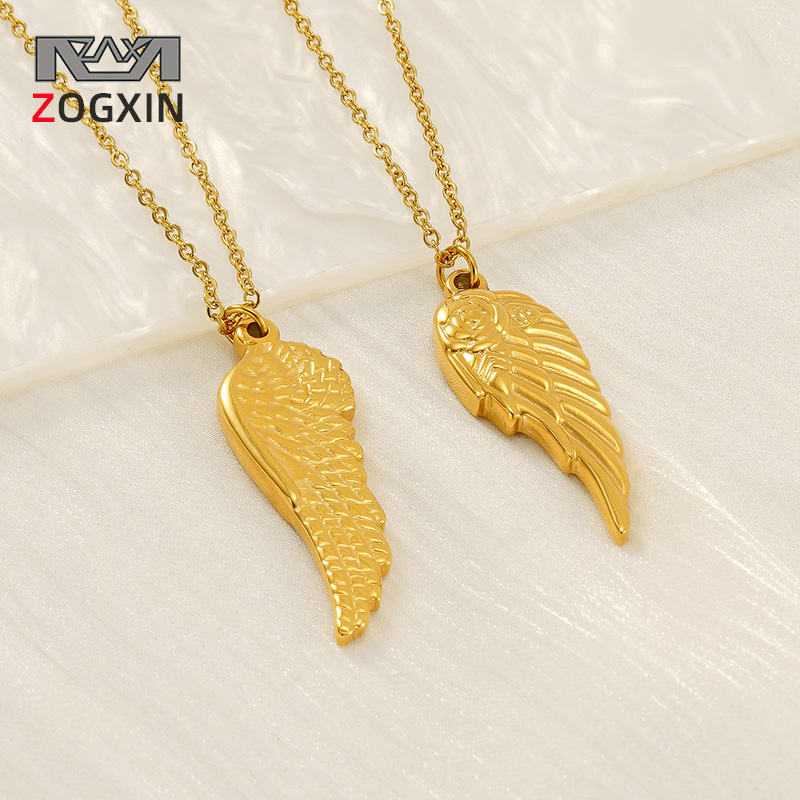New Stainless Steel Wings Necklace Women Ins Style 18K European and American Fashion All-match Titanium Steel Angel Wings Pendant Women