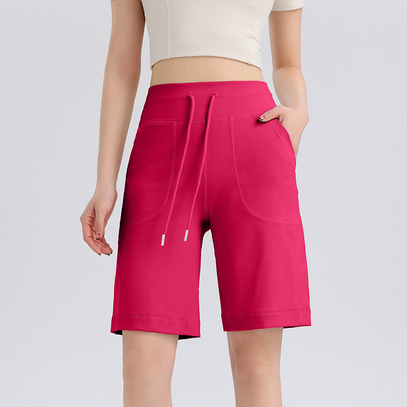 High waist belly contracting sports shorts women's summer double pocket running fitness fifth pants loose casual breathable yoga shorts