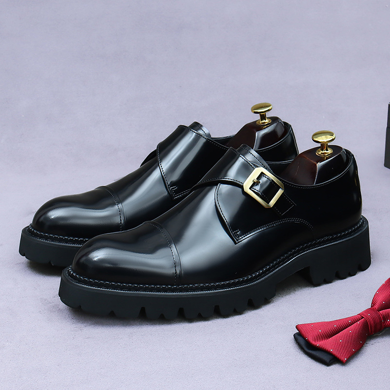 [presale non-in stock] thick-soled increased leather shoes men's business formal wear cowhide leather lining leather buckle light feet