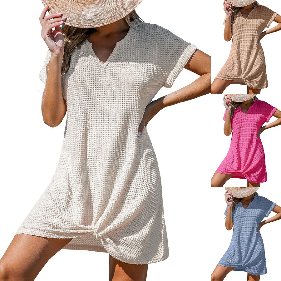 2025 Europe and the United States cross-border hot women's spring and summer new beach sunscreen dress casual V-neck kink blouse dress