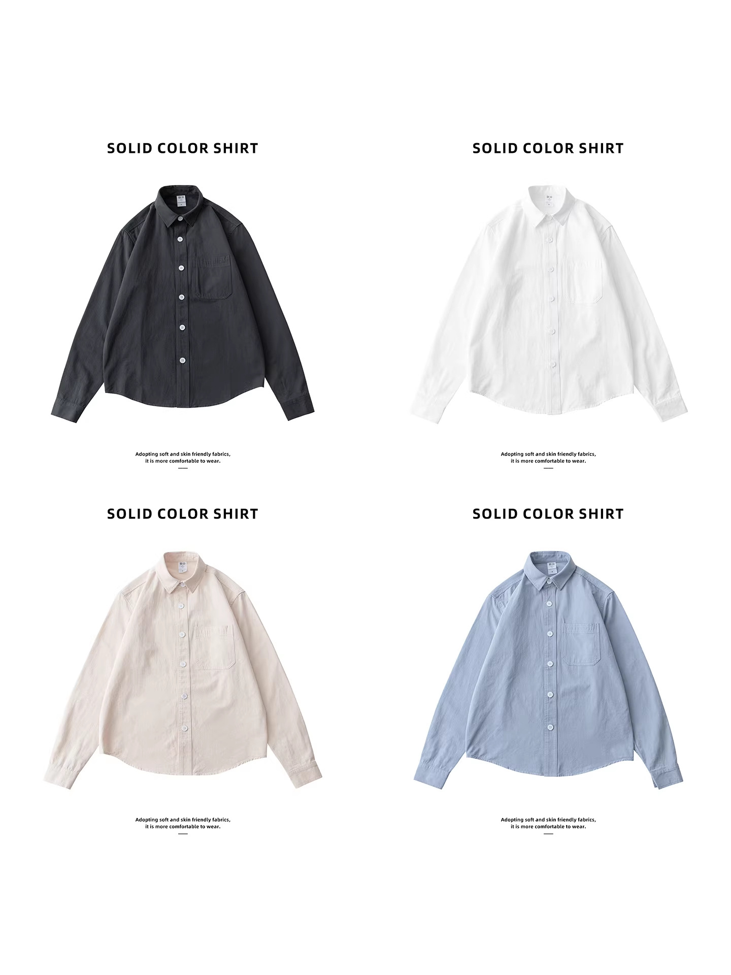 American Oxford Textile Long-Sleeved Shirt for Men in Autumn Work and Commuting High-End British Style Casual Solid Color Lapel for Men and Women