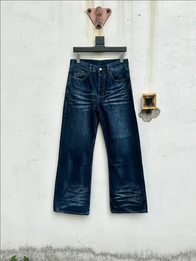 A-Wave Pattern Mid-Rise Relaxed Wide-Leg Jeans=MF