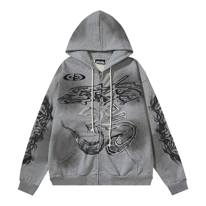 Hellstar Hellstar Washed Distressed Terry High Street Hooded Sweatshirt Jacket