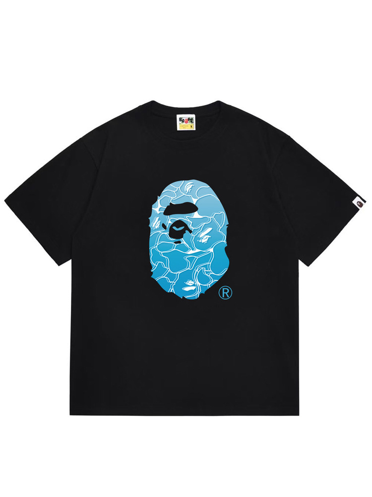 Summer Trendy Brand 2026 New Heavyweight Pure Cotton Bape Short-Sleeve T-Shirt for Men and Women, Student Couple Ape Head T-Shirt Top