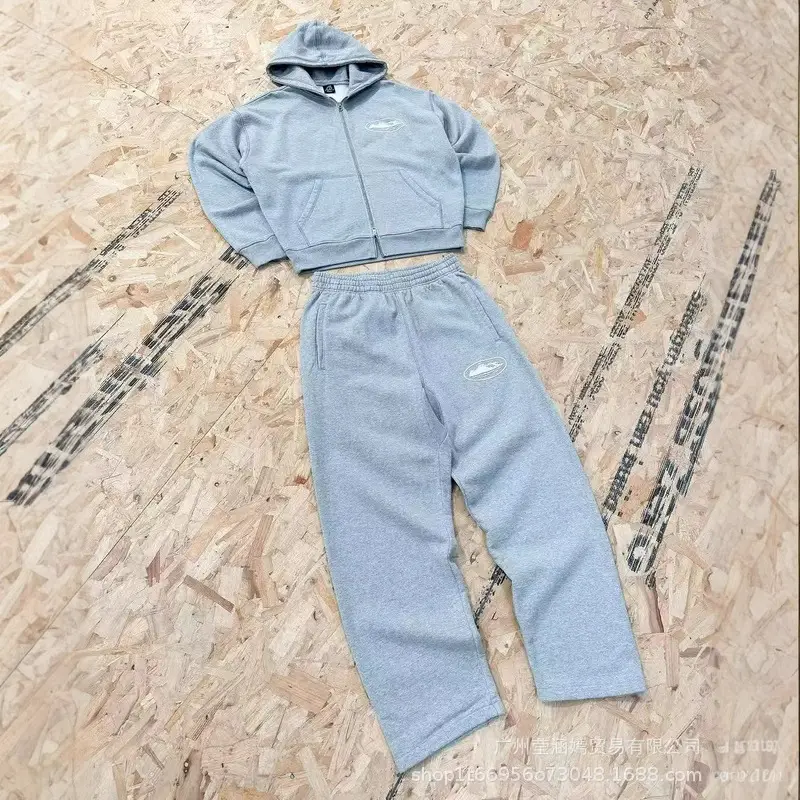 Croteiz new foam printed cardigan hooded sweatshirt sweatpants European and American high street leisure suit