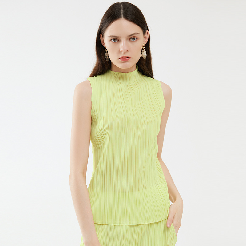 Miyake 2026 Summer Slimming Sleeveless High-Neck Vest Elegant Women's Basic Versatile Top Women's Pleated Vest