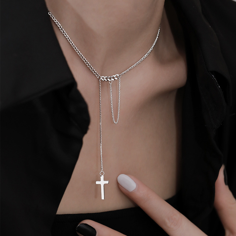 Cross Necklace with a High-End Feel, 2026 New Sweater Chain, Trendy Fashion, European and American Style Chain, Tassel Clavicle Chain